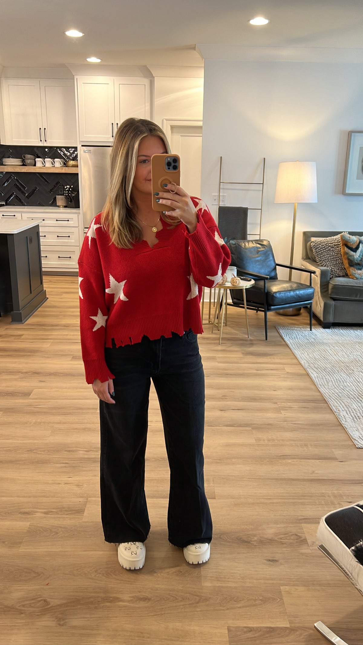 For The Stars Distressed Sweater, Red