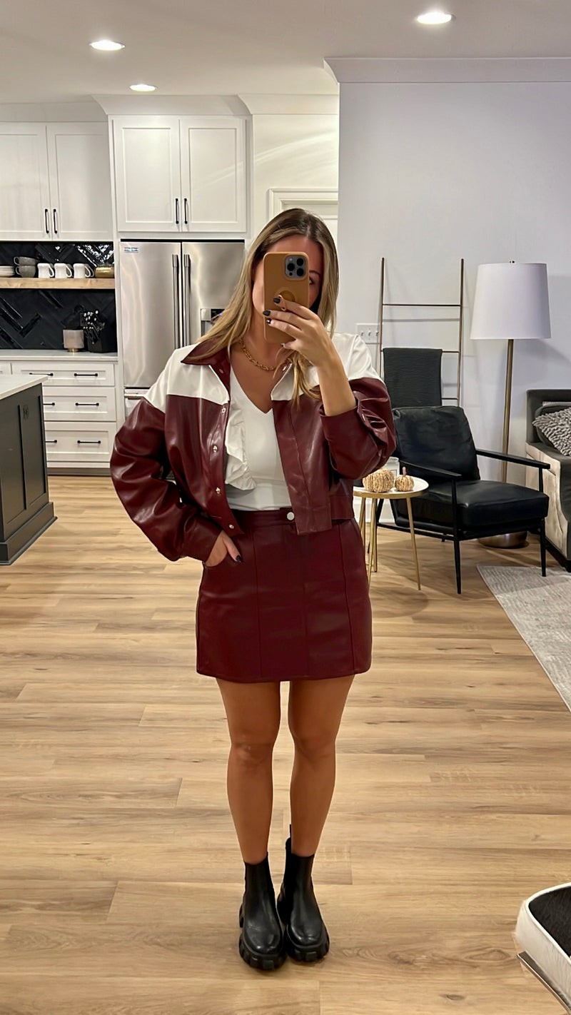 Tailgate Faux Leather Skirt, Burgundy